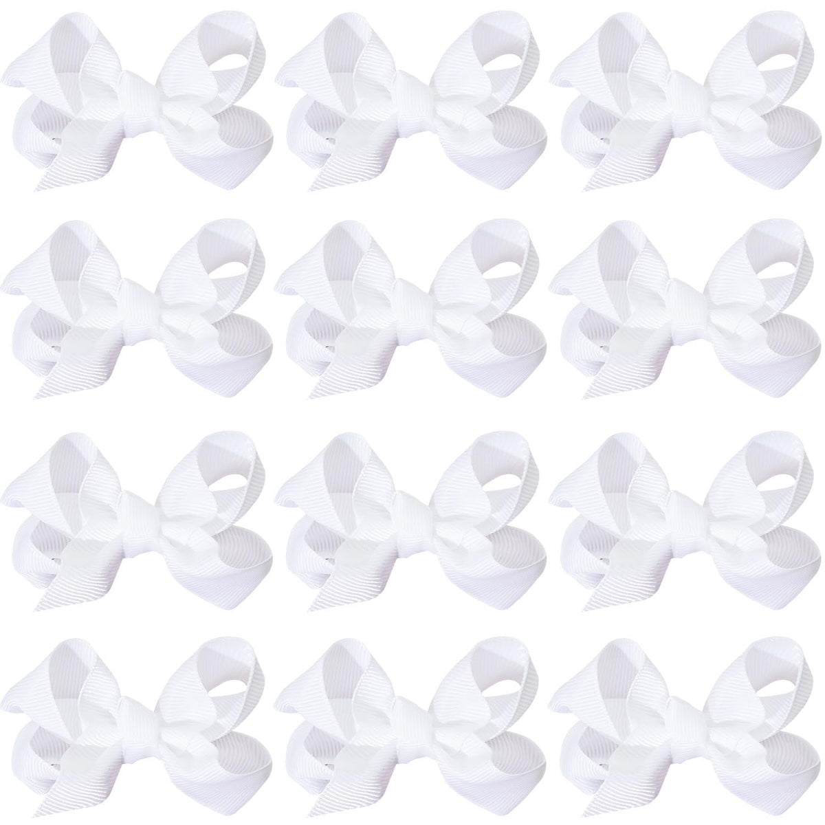 12 PCS 3" Hair Bow Clips Grosgrain Ribbon Solid Color Hair Bow With Alligator Clips Hair Accessories for Teen Toddler Little Girls
