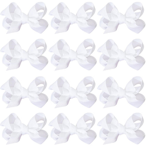 12 PCS 3" Hair Bow Clips Grosgrain Ribbon Solid Color Hair Bow With Alligator Clips Hair Accessories for Teen Toddler Little Girls