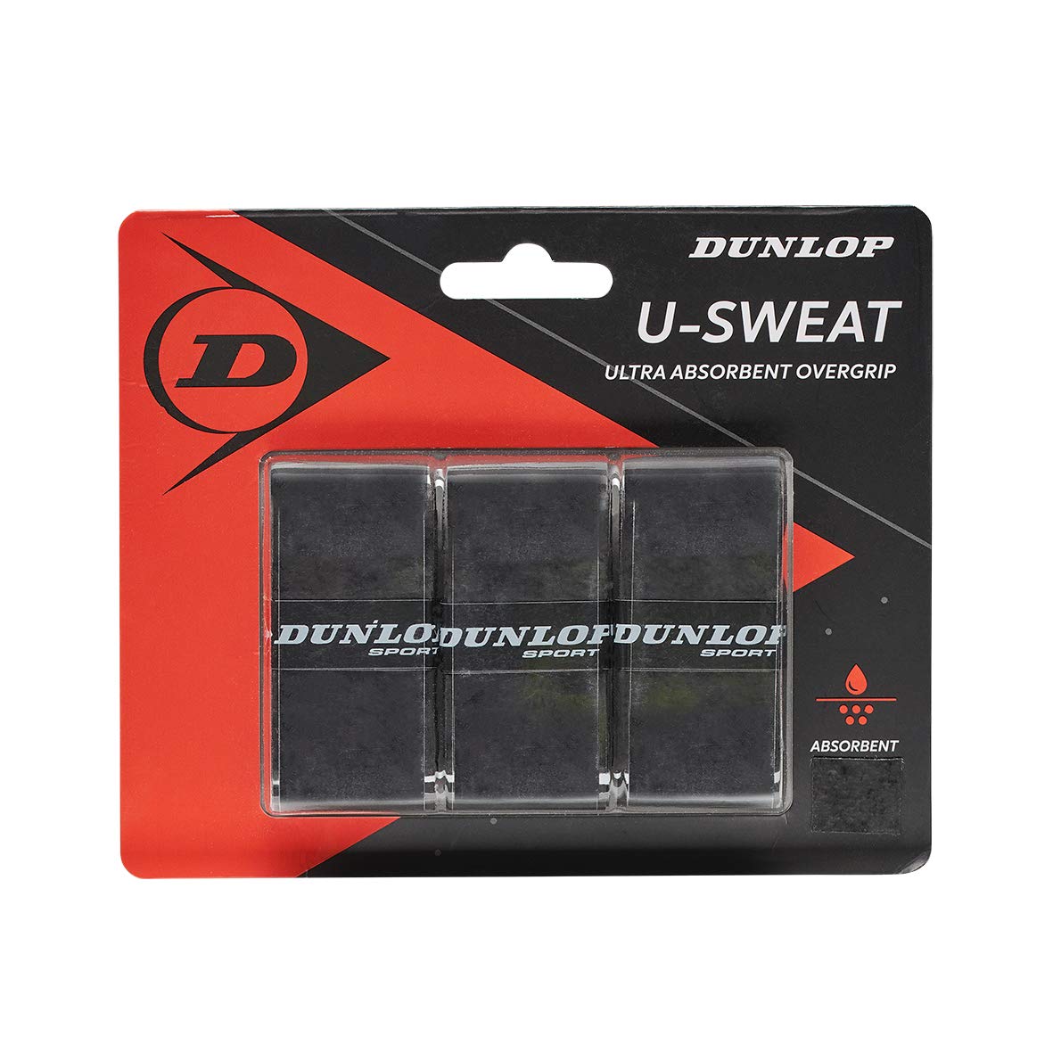Dunlop Sports U Sweat Tennis Overgrip, 3-Grip Pack, Black
