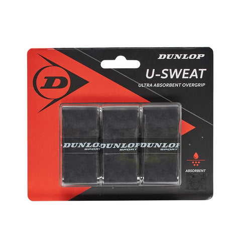Dunlop Sports U Sweat Tennis Overgrip, 3-Grip Pack, Black