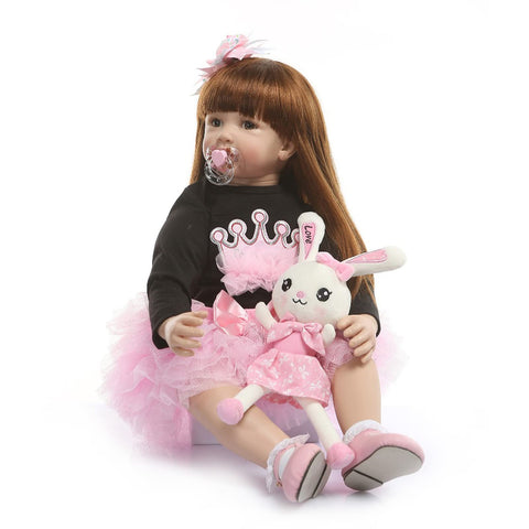 TERABITHIA 24 inch 60cm So Truly Big Size Reborn Princess Toddler Dolls in Silicone Vinyl Real Handmade Long Hair Stuffed Cloth Body Newborn Girl Doll Children Birthday Xmas Gift