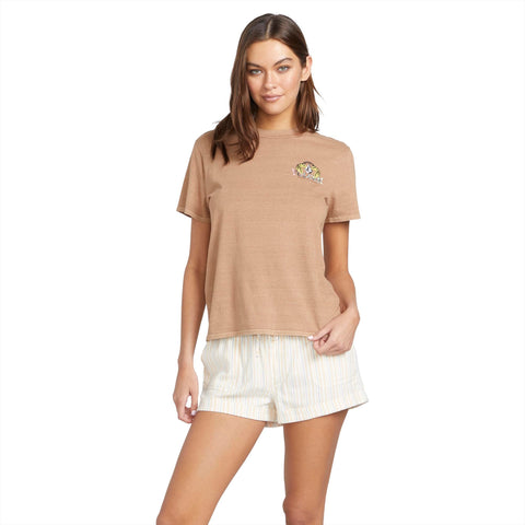 Volcom Women's Lock It Up Short Sleeve Tee, Mocha