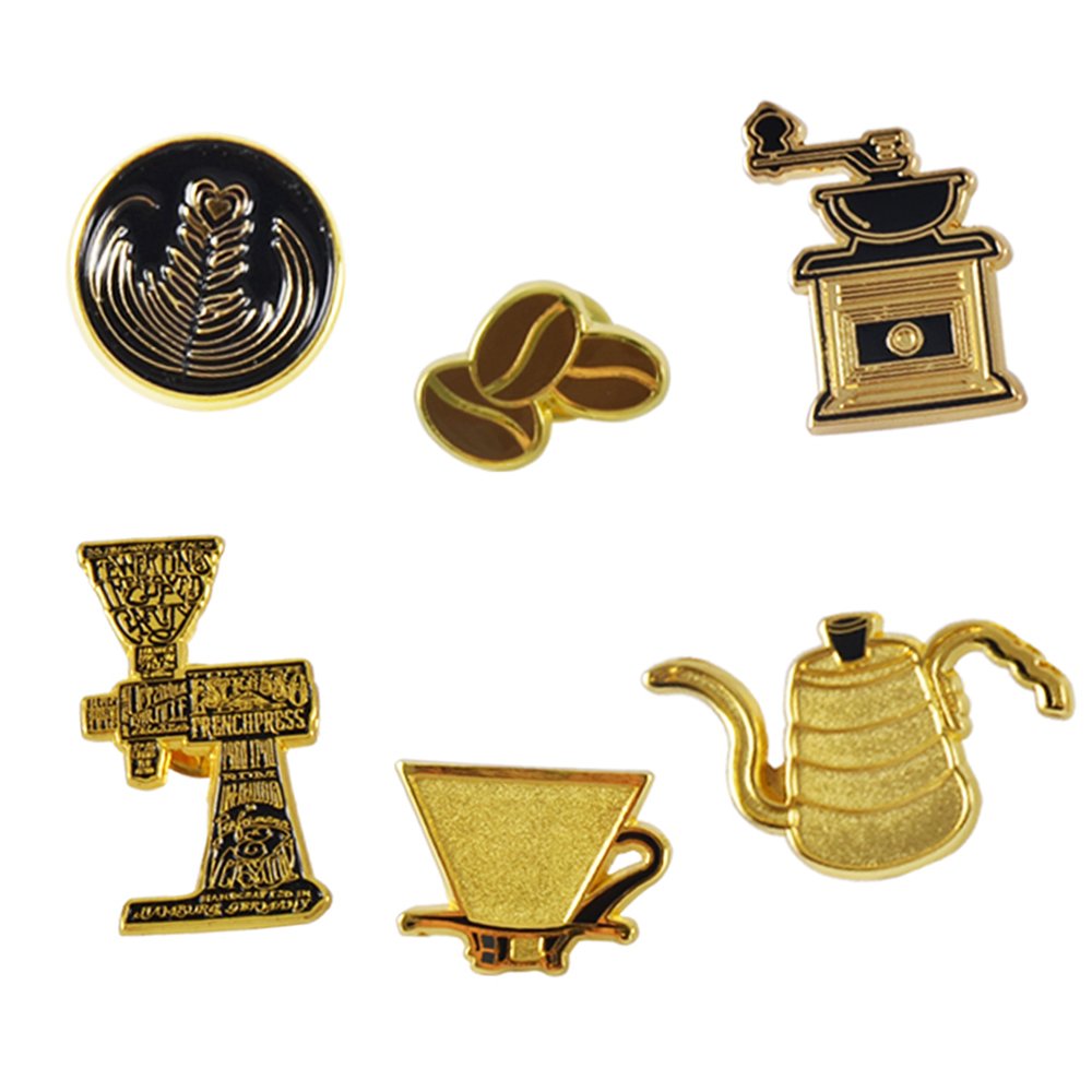 Coffee Enamel Brooch Pins Set - Coffee Series Luxury Souvenir Brooch Enamel Lapel Pins Badge for Barista and Coffee Lover for Clothes Backpack Bag Decor (6pcs)