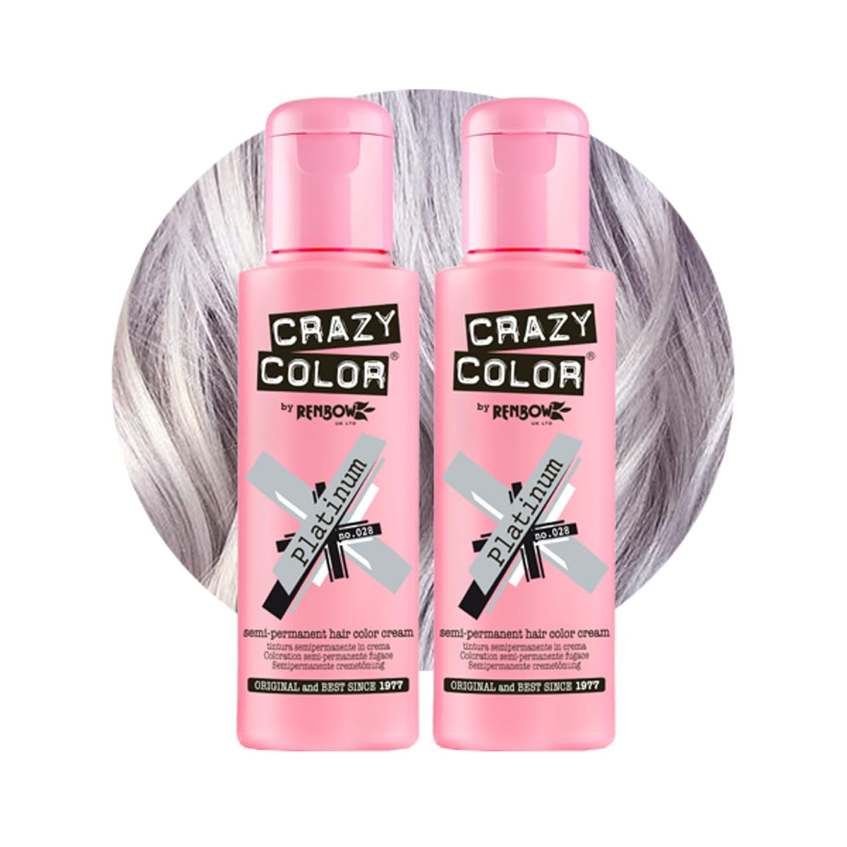 Crazy Color Metallic Platinum Semi-Permanent Duo Hair Dye. Highly Pigmented Purple Toner Conditioning & Oil Nourishing Vegan Formula | No Bleach or Ammonia | 200ml