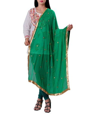 themilestocks Woman's Embroidered Chiffon Dupatta Scarf Shawl Wrap Soft Indian Bridal Wedding (Jade Green)