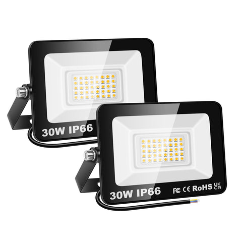 SKYWORLD 2 Pcs Outdoor LED Flood Lights, 30W 3000LM LED Security Lights, IP66 Waterproof, 4000K Daylight Warm White Floodlight Outside LED Flood Lights for Garden Garage Yard Patio Warehouse