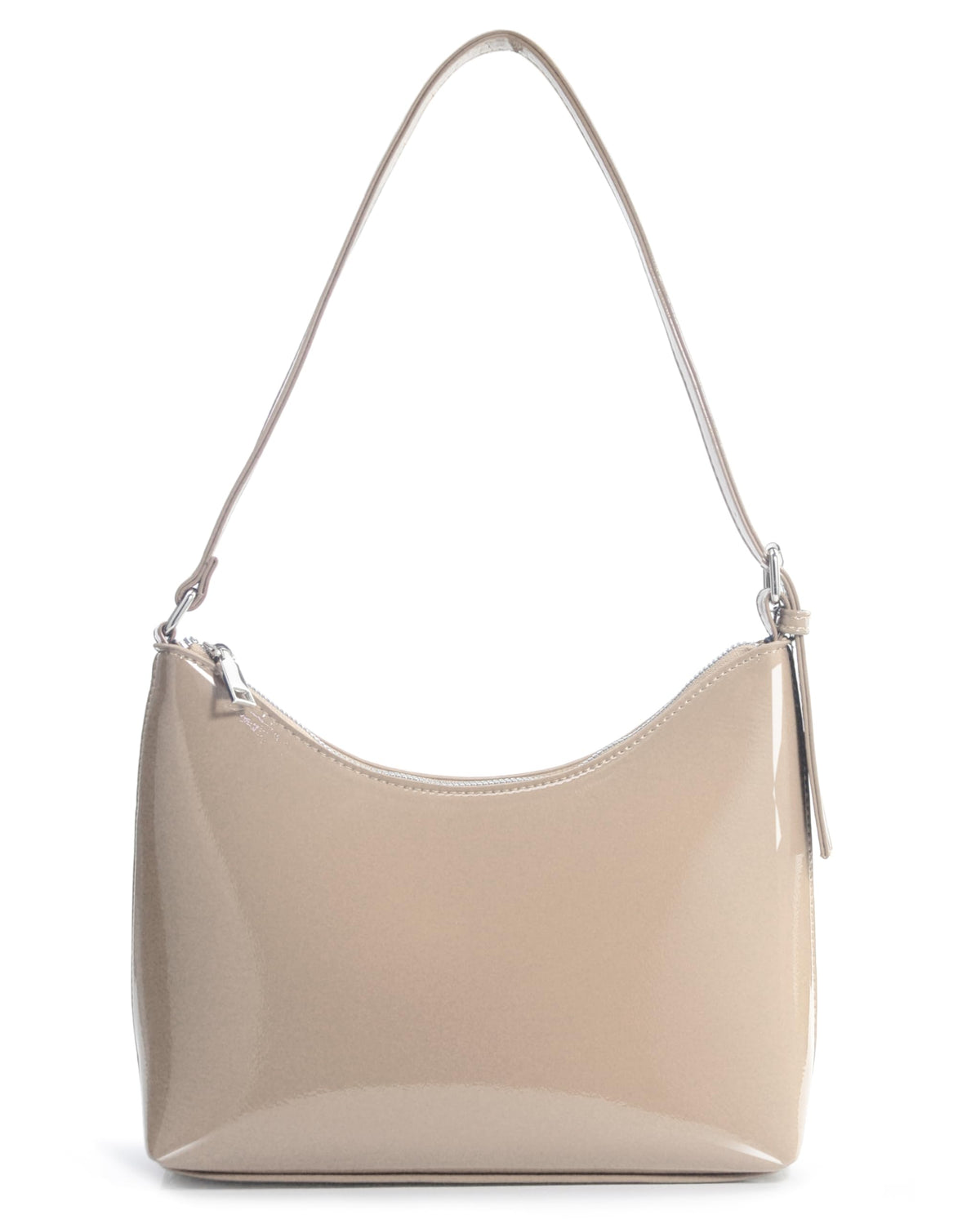 HOXIS Minimalist Faux Patent Leather Shoulder Bag Shiny Women Purse Y2K Style, Nude