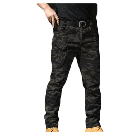 Bestgift Outdoor Pants Casual Straight Leg Cargo Pants Men's Long Pants Camouflage Black 2 IX7 S