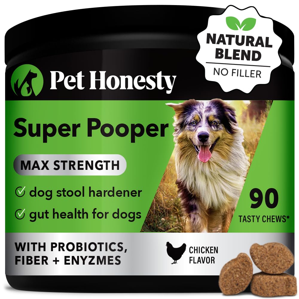 Pet Honesty Super Pooper Max Strength Probiotic Chews, Fiber, Prebiotics, probiotics, & Digestive Enzymes, Digestion & Health Supplement for Dogs, Relieve Digestive Upset Conditions, (90 Ct)