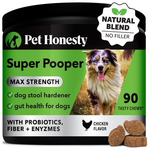 Pet Honesty Super Pooper Max Strength Probiotic Chews, Fiber, Prebiotics, probiotics, & Digestive Enzymes, Digestion & Health Supplement for Dogs, Relieve Digestive Upset Conditions, (90 Ct)