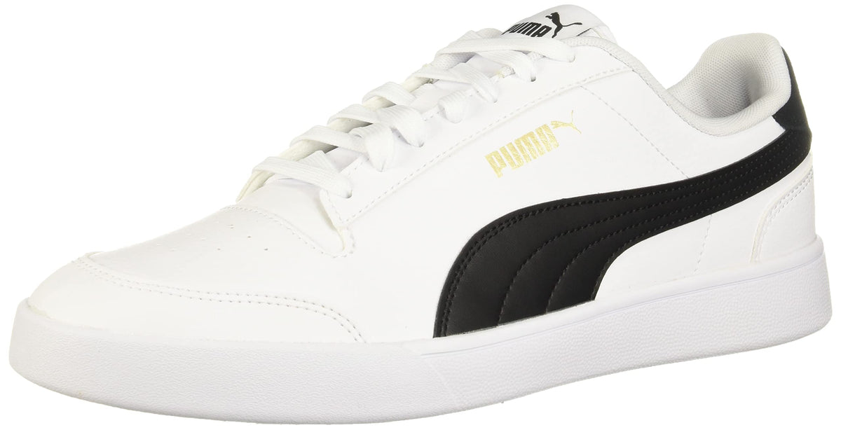 PUMA Mens Shuffle Sneaker, PUMA Mens White-PUMA Mens Black-PUMA Mens Team Gold, 9.5