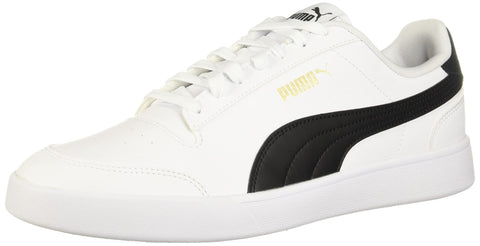 PUMA Mens Shuffle Sneaker, PUMA Mens White-PUMA Mens Black-PUMA Mens Team Gold, 9.5