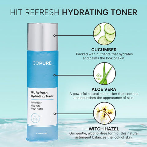 Hit Refresh Hydrating Toner - Routine Prep Step, Visibly hydrates, Supports a Balanced pH, visibly clarifies pores, removes Excess Oil & impurities, Great for All Skin Types