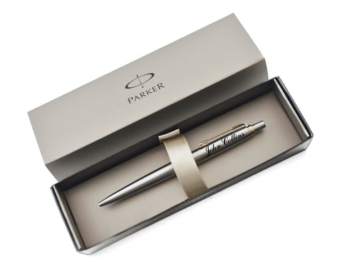 Personalised Parker Jotter Gold Clip Ballpoint Pen, Engraved by RMI U-15 Laser