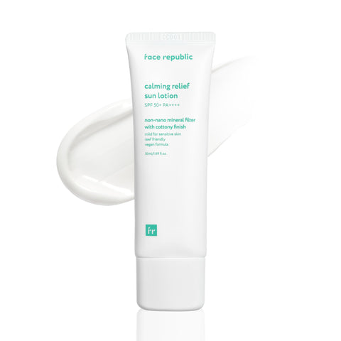 Face Republic Calming Relief Sun Lotion 50mL | SPF50+ PA++++ | Cottony Finish | Vegan Certified | Reef Safe | Non-sticky | Cruelty-Free