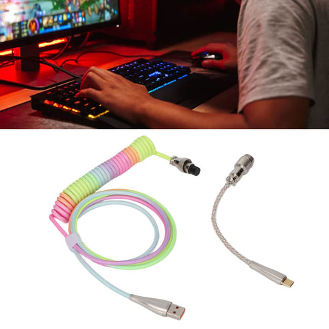 Haofy Gaming Keyboard Cable, Gradient Color Flush Keyboard Cord RGB Luminous Retractable USB C Interface for Office (Type 2)