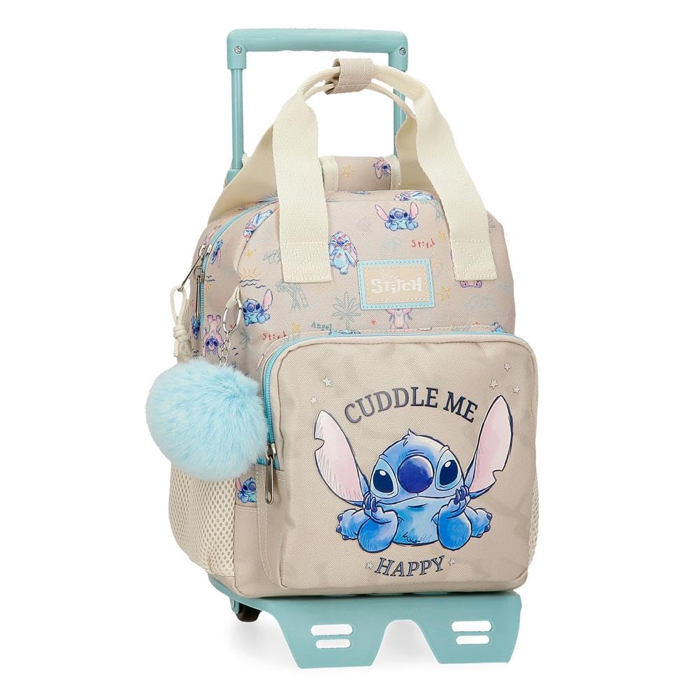 Joumma Disney Stitch Cuddle Me Happy Preschool Backpack with Trolley Beige 23X28X10 cm Polyester, Beige, One Size, Preschool Backpack with Trolley