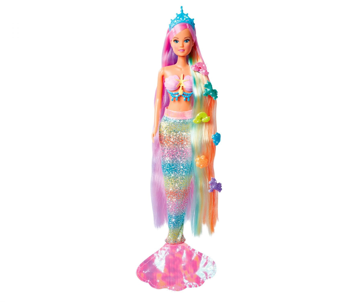 Simba 105733610 Steffi Love Rainbow Mermaid Dressing Doll with Colourful Hair, Hair Clips, Comb and Removable Fin, 29 cm Toy Doll, from 3 Years