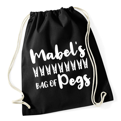 Hippowarehouse Personalised name bag of pegs Drawstring Cotton School Gym Bag 37cm x 46cm, 12 litres