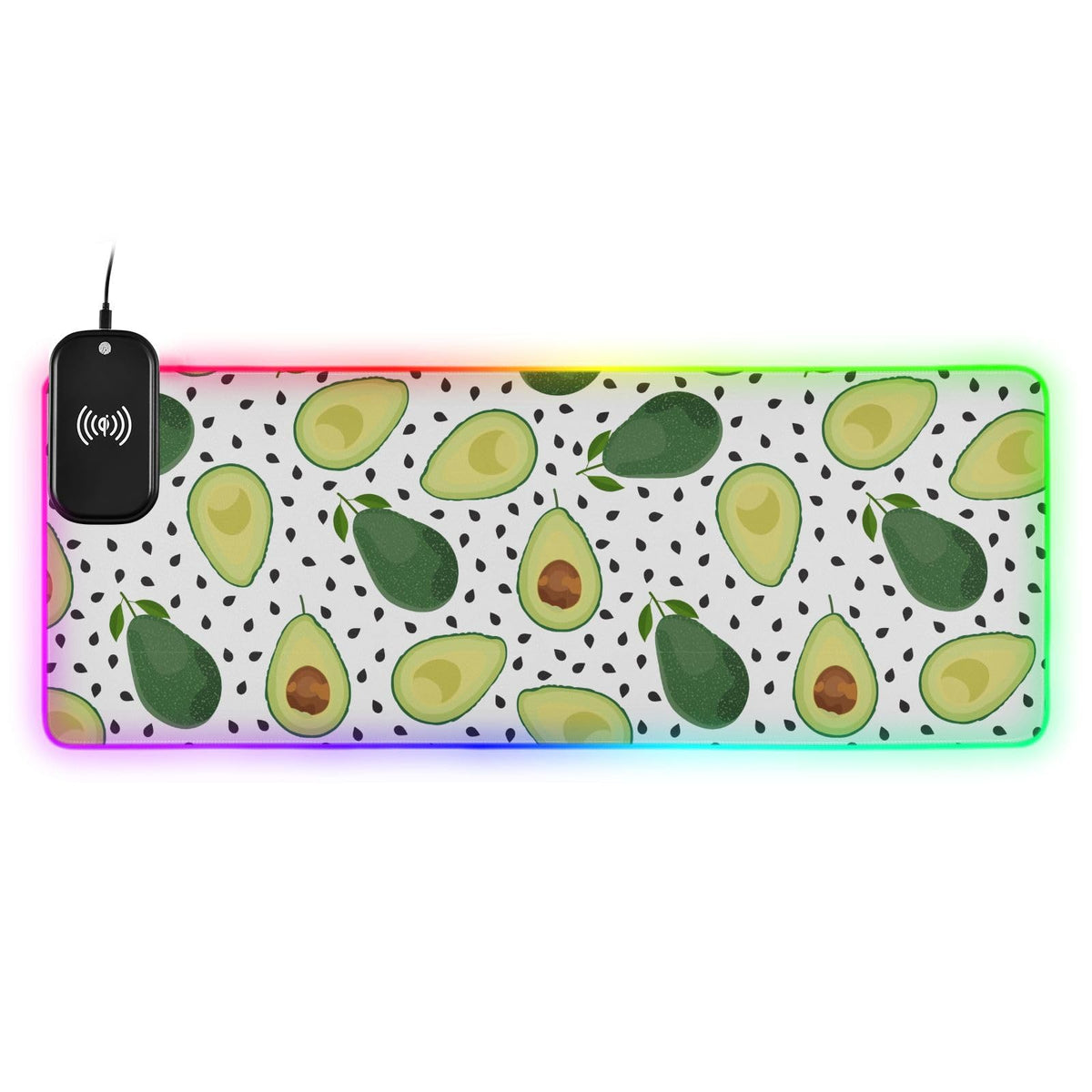 Avocado Fruits Wireless Charging Mouse Pad for Mobile Phone Extra Large Gaming Mousepad with 13 Lighting Modes Keyboard Mat for Gaming MacBook PC Laptop Desk Office Home