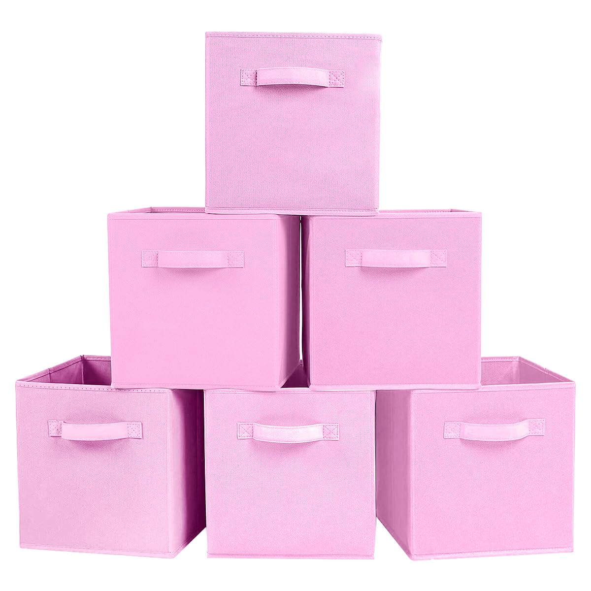 PowerKing Fabric Storage Box Organiser, 6 Foldable Storage Containers, Storage Box Cube, Pink