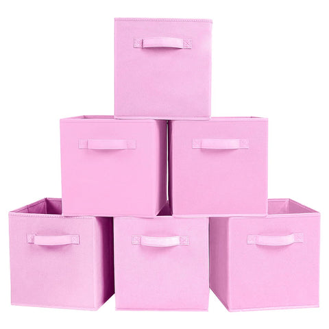 PowerKing Fabric Storage Box Organiser, 6 Foldable Storage Containers, Storage Box Cube, Pink
