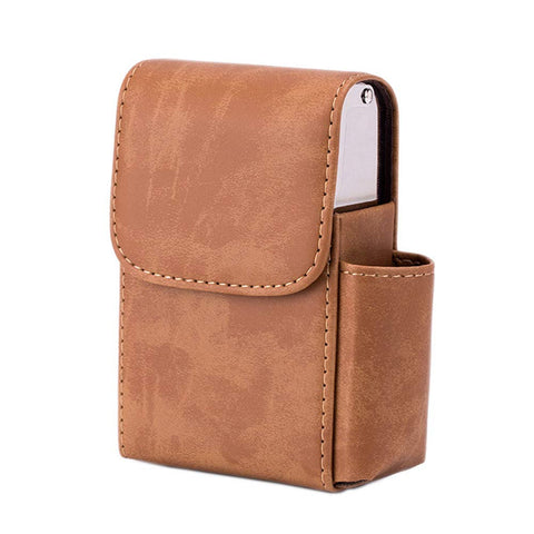 Boshiho PU Leather Cigarette Case with Lighter Holder Tobacco Pouch Best Gift for Men Women (Brown)