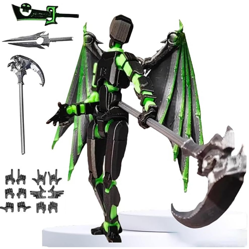 (Assembly Completed) T13 Action Figure Set, Titan 13 Robot Action Figure 3D Printed robo 13 Action Figure,for Collectors Desktop Decorations, Black Green/Red Black (BAT Green)