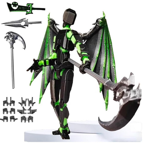 (Assembly Completed) T13 Action Figure Set, Titan 13 Robot Action Figure 3D Printed robo 13 Action Figure,for Collectors Desktop Decorations, Black Green/Red Black (BAT Green)
