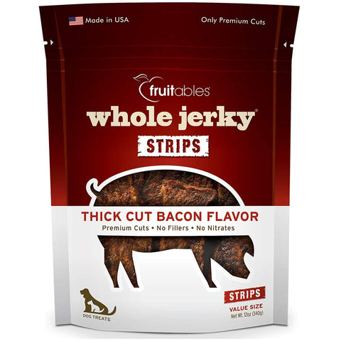 Fruitables Whole Jerky Dog Treats - Jerky Strips for Dogs - Gluten Free, Grain Free, Wheat Free - Made with Premium Meat and No Added Fillers - Thick Cut Bacon - 12 Ounces