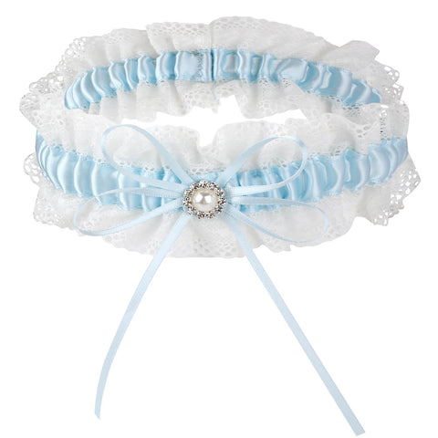 Jeffdad Lace Wedding Garters, Bride Pearl Stretch Prom Garter Women Wedding Bridal Legs Garter Gift(Blue)