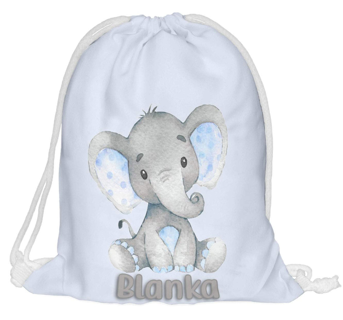 Fullprint Drawstring Bag with your Name Backpack case in sequins double-sided Rucksack School Book Bags Gymbag Gym Sack Outdoor Sackpack Blue elephant [010]