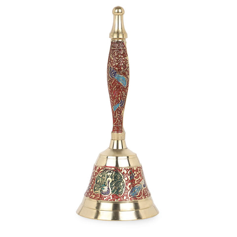 Hashcart Solid Brass Hand Call Bell - Super Loud Hand Bell Hand Painted Bell for Wedding Events Decoration, Food Line, Alarm, Jingles, Ringing, Service Bell (Red) | 7inch