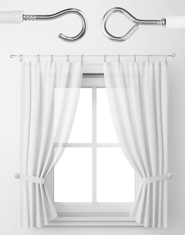 QWORK 5 m curtain wire, white, curtain rope, plastic-coated curtain rope, curtain ropes, with 6 screw eyelets and 6 hooks