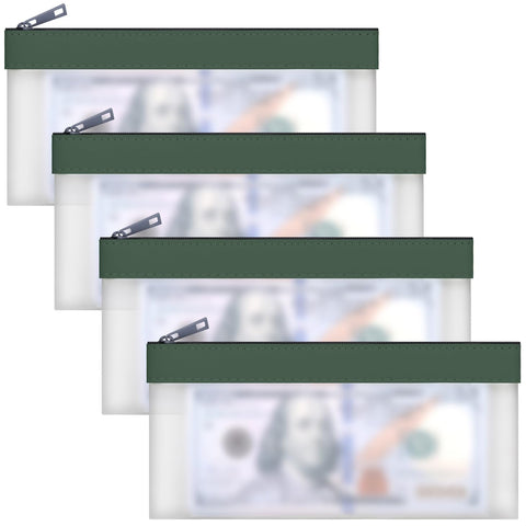 4 Pieces Money Bags with Zipper, Cash Envelopes,7.6 x 3.7 inch Money Pouch, Security Reliable Bank Deposit Bags, Bank Bag, Cash Bag, Coin Bag for Collectors, Multi-Purpose Check Wallet?Green?