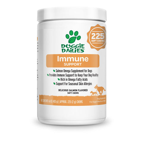 Doggie Dailies Omega 3 for Dogs, 225 Soft Chews, Salmon Oil for Dogs with Apple Cider Vinegar, Bee Pollen, Kelp, Zinc & Biotin - for Healthy Skin & Coat, Immune System & Seasonal Allergy Support