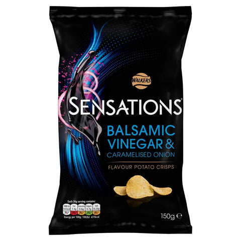 Sensations Balsamic Vinegar & Caramelised Onion Thick Cut Vegetarian Potato Crisps, Sharing Bag, 150g
