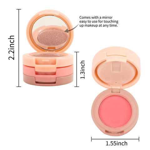 Boobeen Blush and Highlighter Kit, 3 in 1 Makeup Pressed Powder Palette Shimmer Bronzer, Orange&Pink Matte Blusher Blendable Glow Face Palette for a Redness and Glowing Look