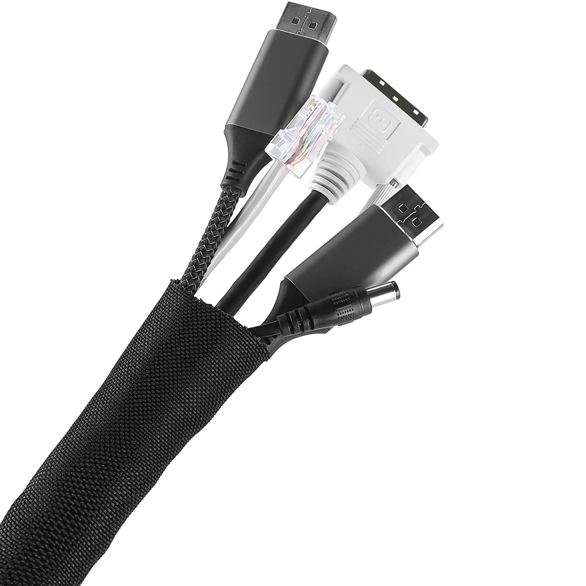 JOTO Wire Tidy Wrap Cord Protector, Woven Mesh Cable Sleeve Cable Snake Management Cord Hider Organizer Wire Loom per PC Computer TV Desk Cat Dog Pet Animal Proof -8 Meters