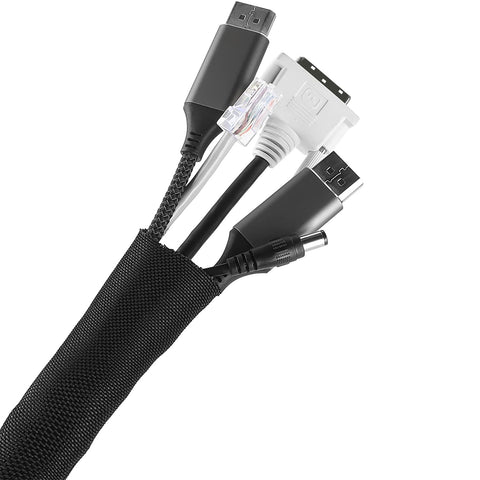 JOTO Wire Tidy Wrap Cord Protector, Woven Mesh Cable Sleeve Cable Snake Management Cord Hider Organizer Wire Loom per PC Computer TV Desk Cat Dog Pet Animal Proof -8 Meters