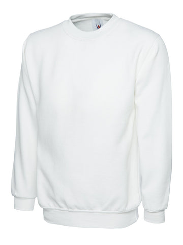Plain Classic Crewneck Sweatshirt Jumper Top (XS, White )