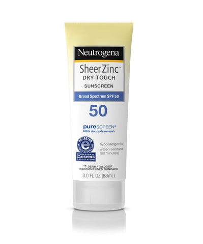 Neutrogena Sheer Zinc Oxide Dry-Touch Sunscreen Lotion with Broad Spectrum SPF 50, Water-Resistant, Hypoallergenic & Non-Greasy Mineral Sunscreen, 3 fl. oz