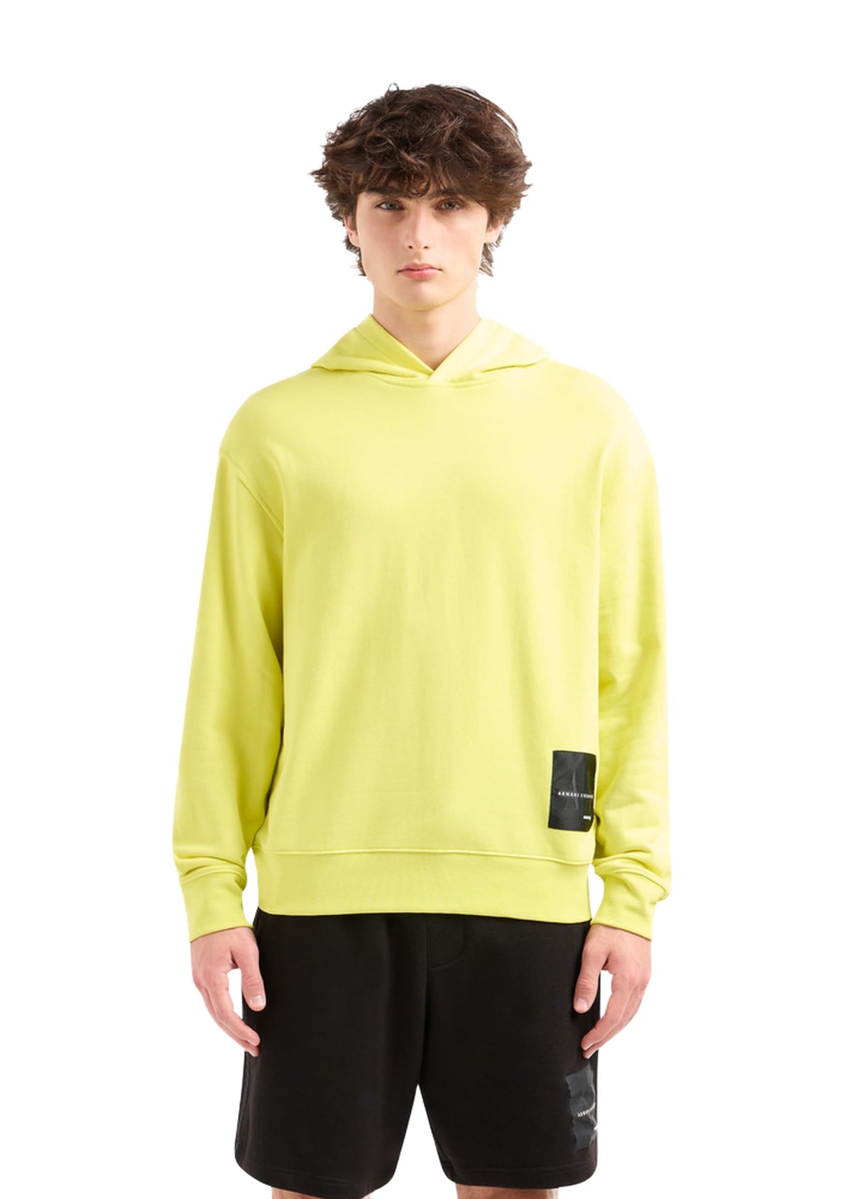 Armani Exchange Men's Limited Edition Mixmag Collection Logo Patch Pullover Hoodie Hooded Sweatshirt, Yellow Plum, XS