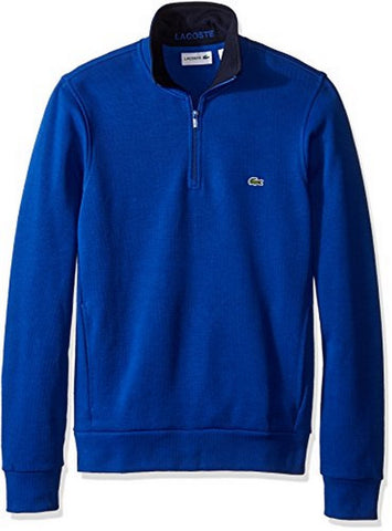 Lacoste Men's Half Zip Lightweight Interlock Sweatshirt, SH1462-51, Steamer/Navy Blue, Large