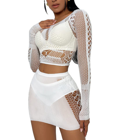 Buitifo Sexy Lingerie for Women Fishnet Babydoll Nightwear Exotic Top and Mini Skirt Set(M,White)
