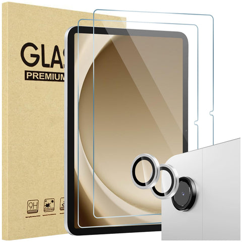 ProCase 2 Pack Screen Protector for Galaxy Tab A9 Plus 11 Inch 2023 + 2 Pack Camera Lens Protector Matching Tablet Colors, 9H Tempered Glass HD Protective Film Guard Screen Saver -Silver