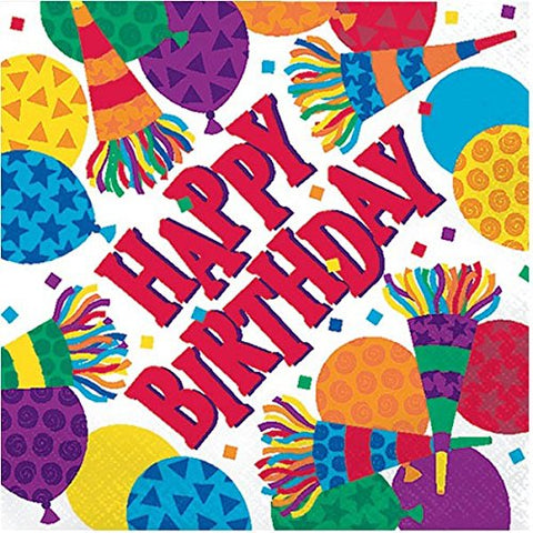 Amscan Birthday Horns Beverage Napkins Party Supplies, 5" x 5", Multi Color