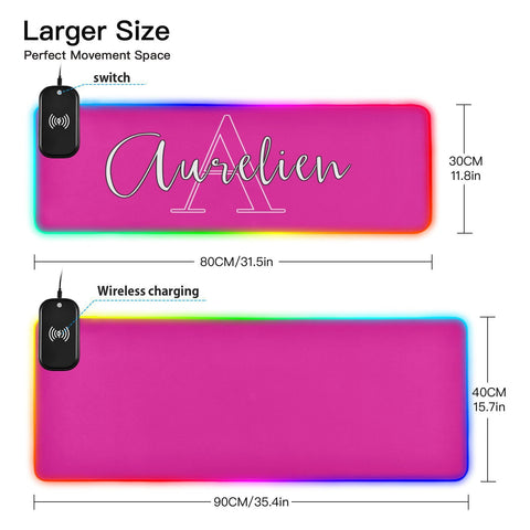 Electric Pink Custom Wireless Charging Mouse Pad for Mobile Phone Personalized Extra Large Gaming Mousepad with 13 Lighting Modes Extended Desk Mat for MacBook PC Laptop Desk Office Home Gaming