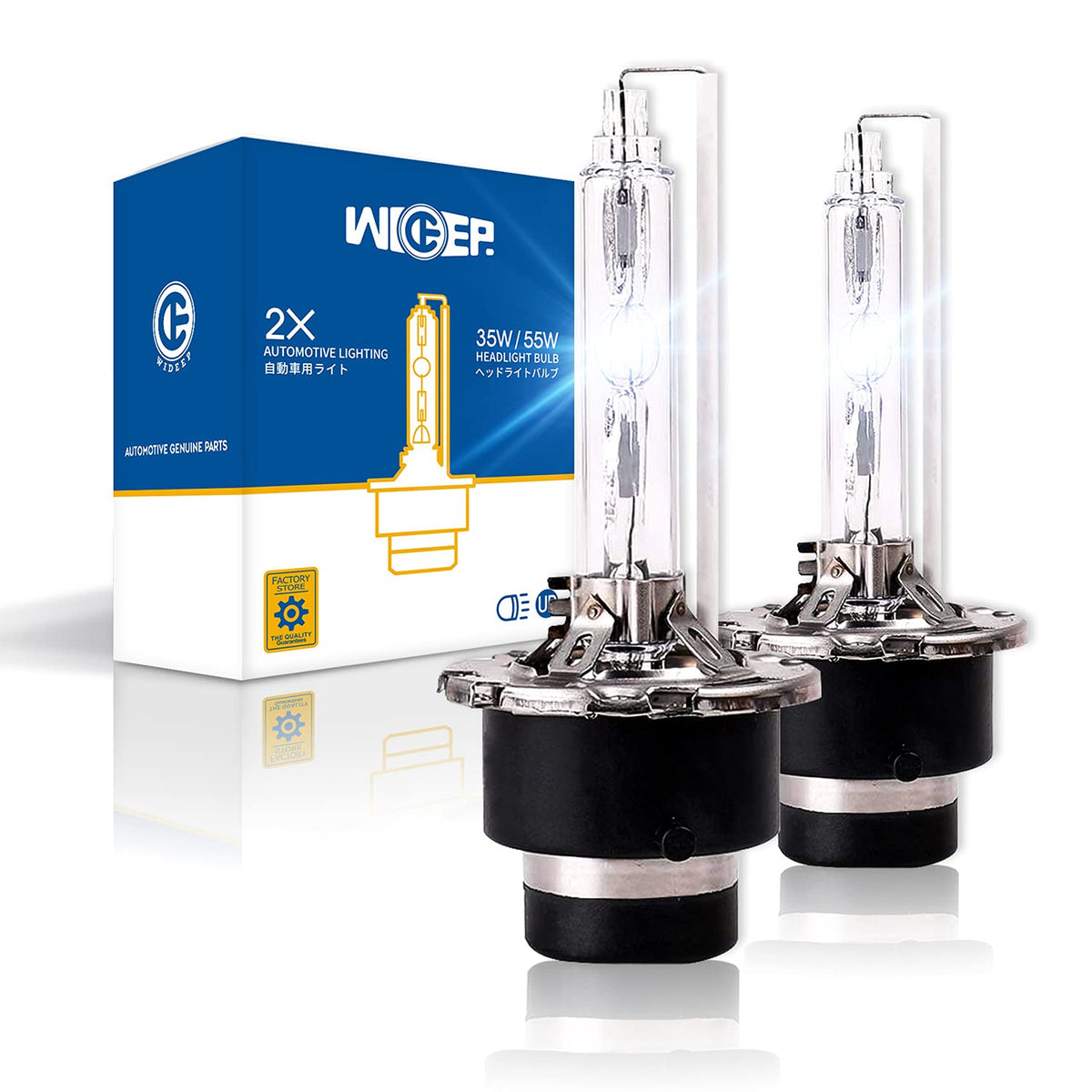 wideep D4S Xenon HID Headlight Bulbs, 35W 42V 6000K White Lighting, Car Headlight Lamp Replacement Bulbs for High Low Beam, 2 Pcs