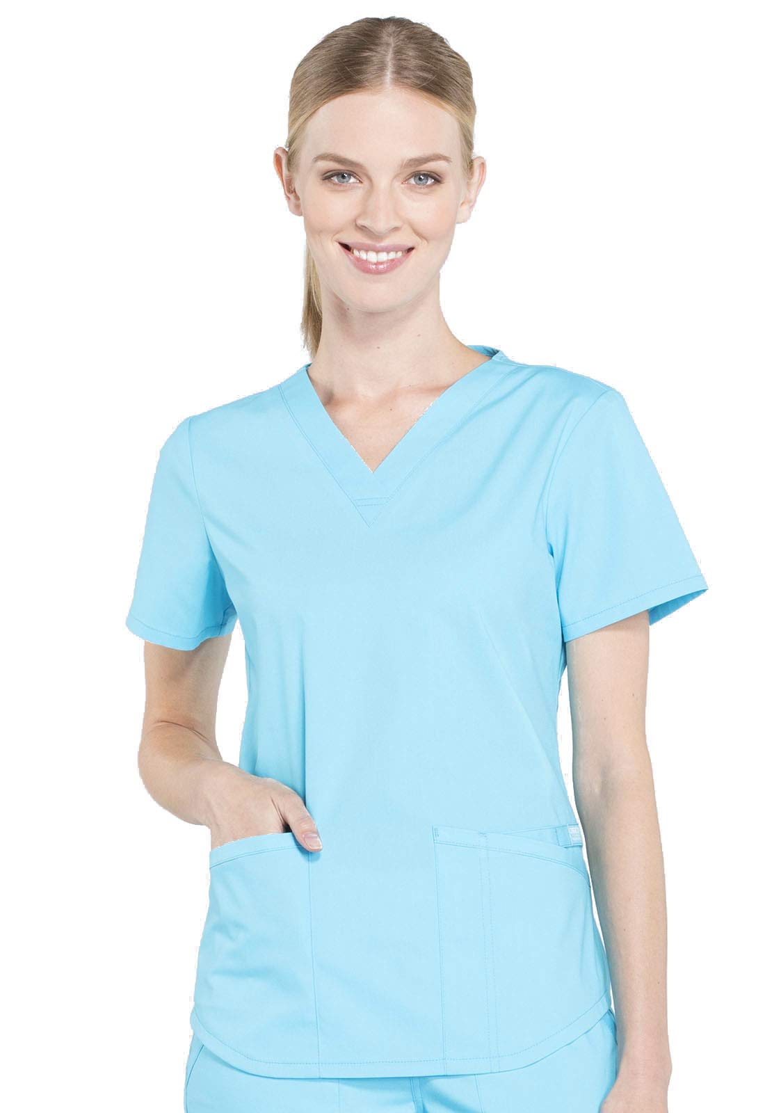 CHEROKEE Workwear Professionals Women Scrubs Top V-Neck WW665, XS, Turquoise
